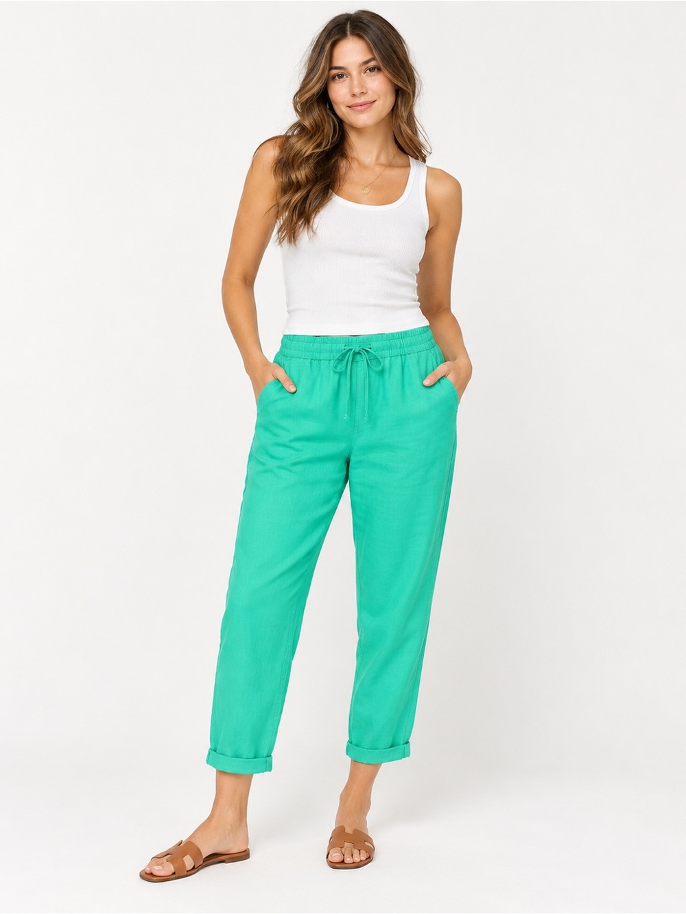 J.Crew Re-Imagined Linen Cotton Drawstring Pants Green Size 12